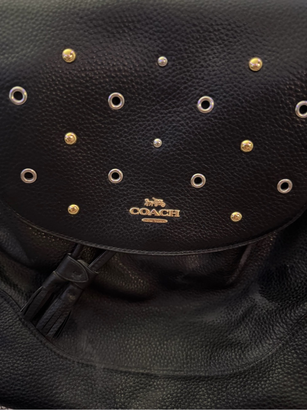 Coach Black Leather Grommet-Accent Backpack - Picture 2 of 3